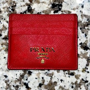 Prada Saffiano Red Leather Card Holder